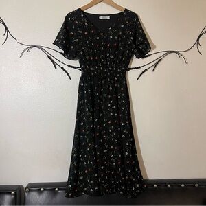 Chic Black Floral Midi Dress